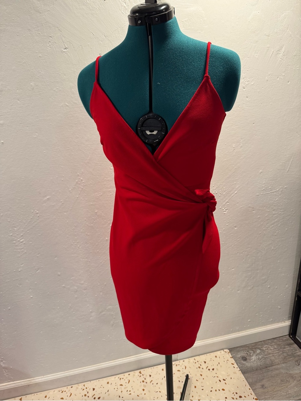 H&M Red Wrap-Front Spaghetti Strap Mini Dress